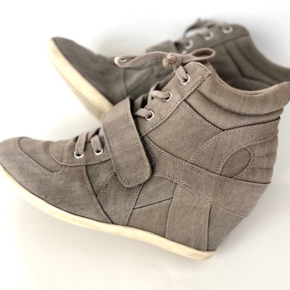 ASH Bowie Grey Washed Denim Wedge High Top Trainers-Limited edition - Picture 3 of 9